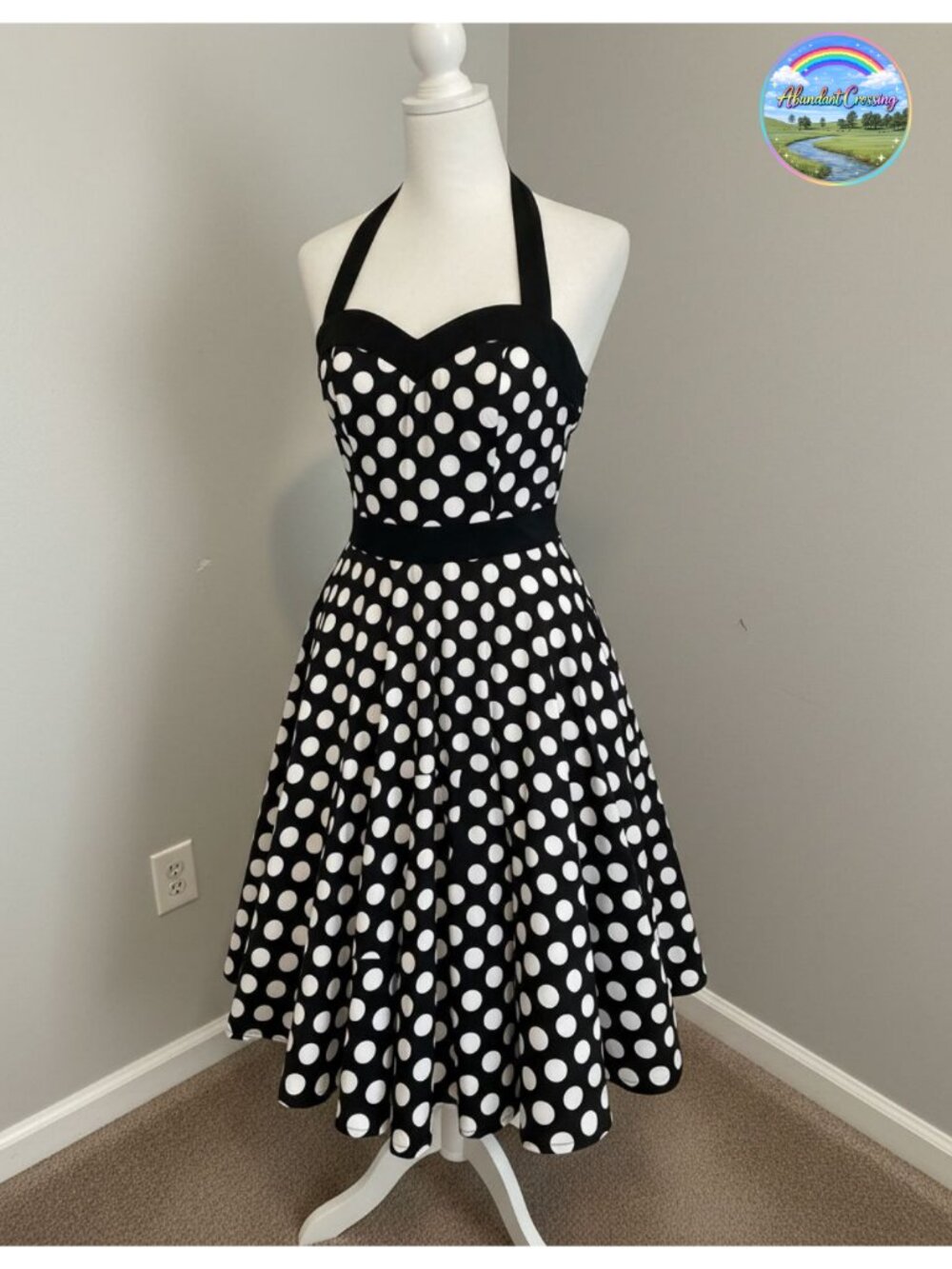 Vintage 1950s Halter Swing Dress Retro Tea Party Cocktail A-Line